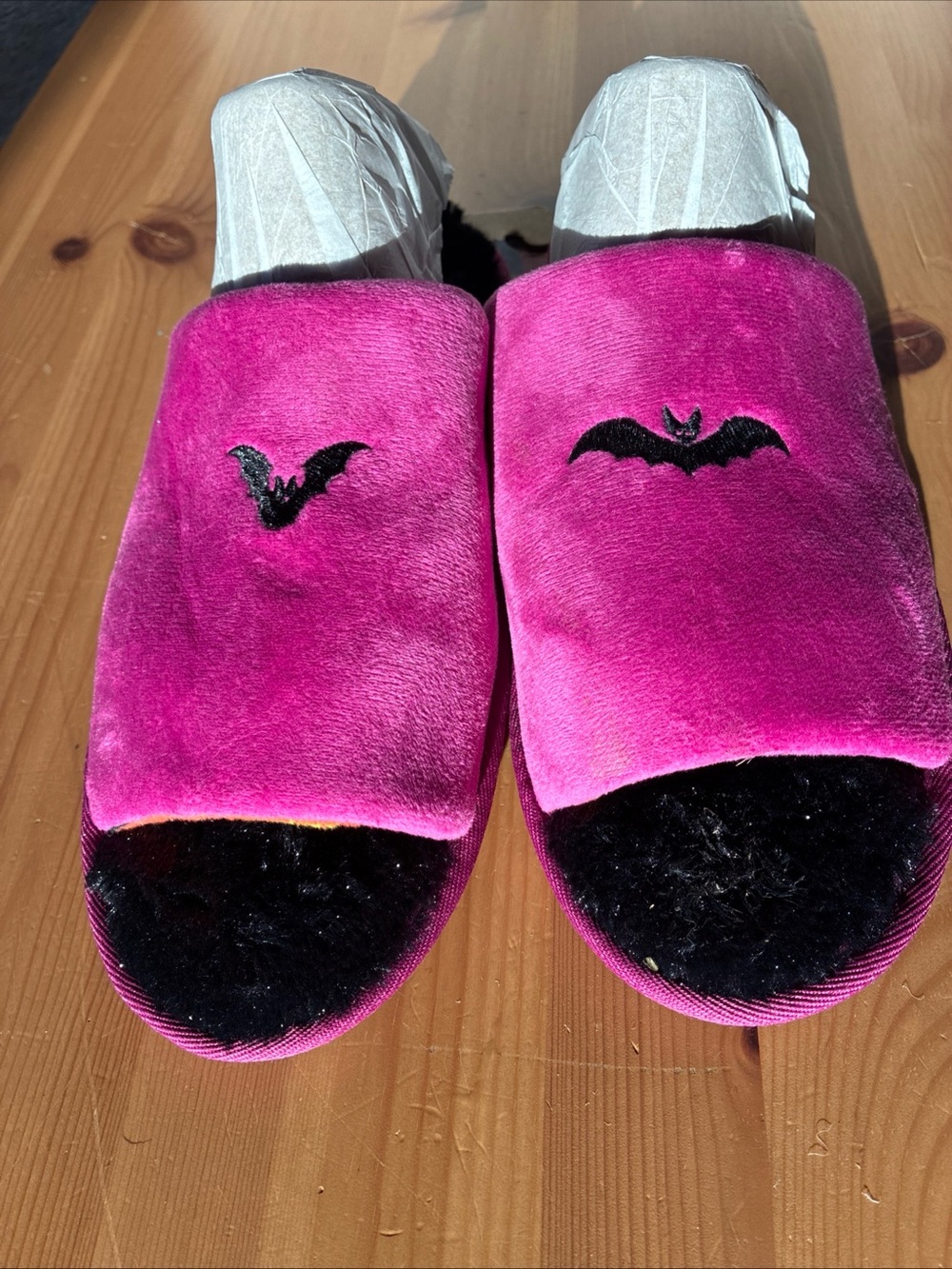 Dearfoams Purple Black Embroidered Bats Halloween Slides Slippers Womens 9 10 L